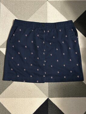 L.L. Bean Anchor Embroidered Navy Chino Favorite Fit Skirt Women's Size 18P